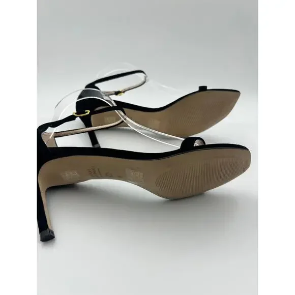 Stuart Weitzman Black Square Toe Kitten Heel Strappy Sandals Siz 8 Quiet Luxury - Picture 5 of 5